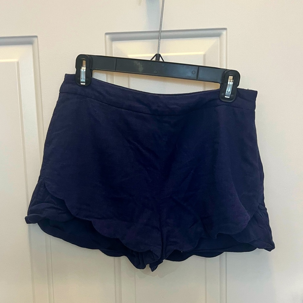 Francesca’s Collection Navy High Waist Scalloped Shorts- Size Medium